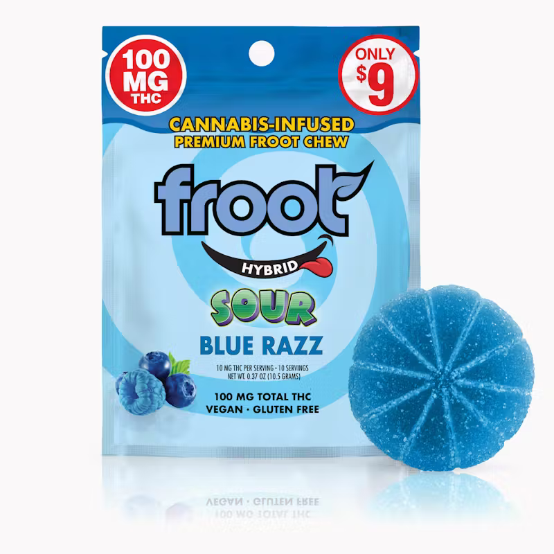 Froot | Sour Blue Razz Gummy | Hybrid | 100mg | Single cut-to-dose