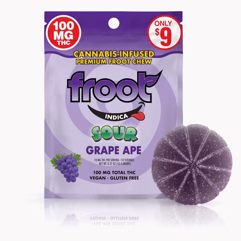 Froot | Sour Grape Gummy | Indica | 100mg | Single cut-to-dose