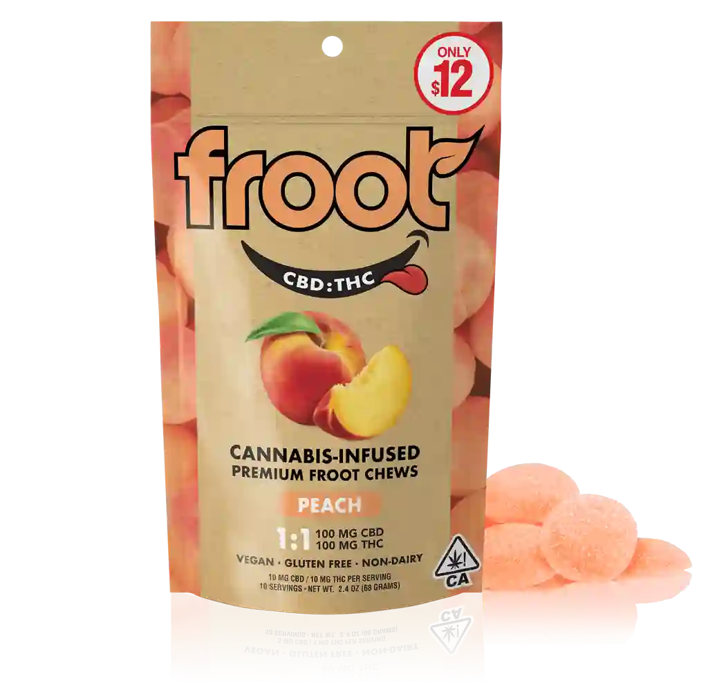 Froot Peach 1:1 CBD:THC Gummies - 100mg CBD: 100mg THC